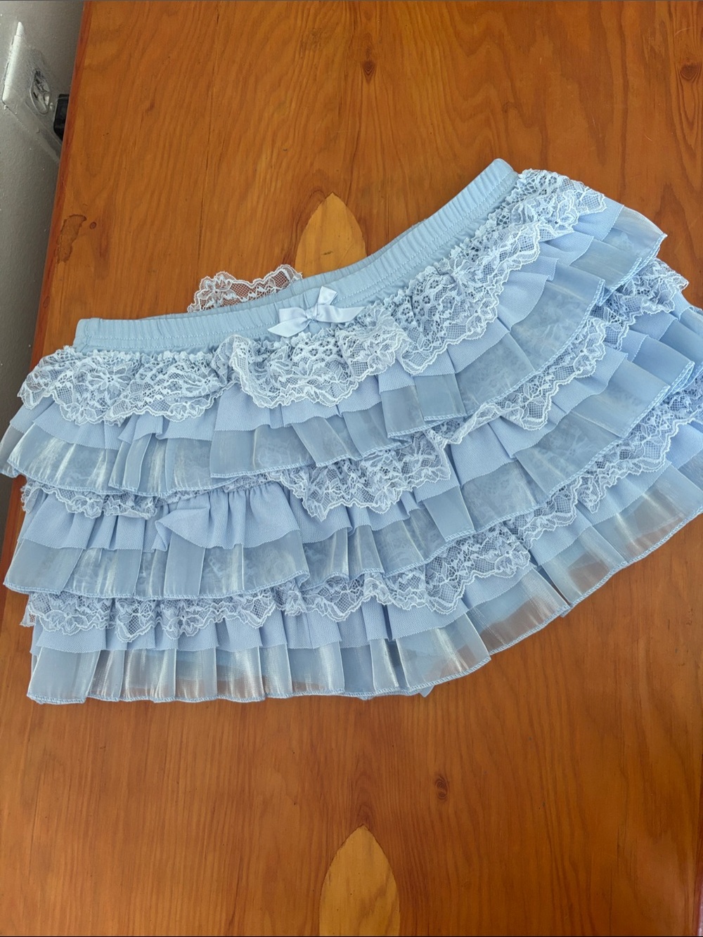 Light Blue Ruffle Lace Mini Skort